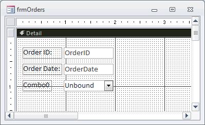 Chế độ Design View của Combo Box
